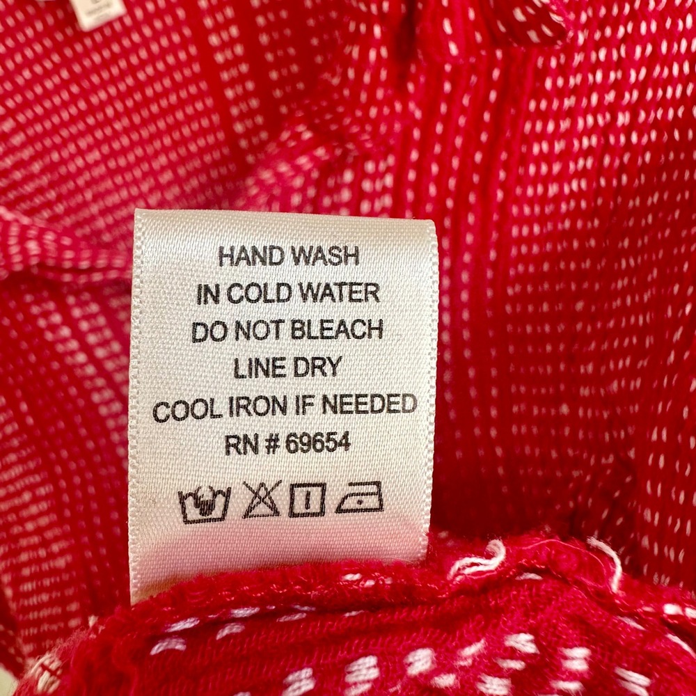 Keep In Touch Red Dobby Stitch Button Down Cap Sleeve Tie-Front Crop Top L - Picture 5 of 6
